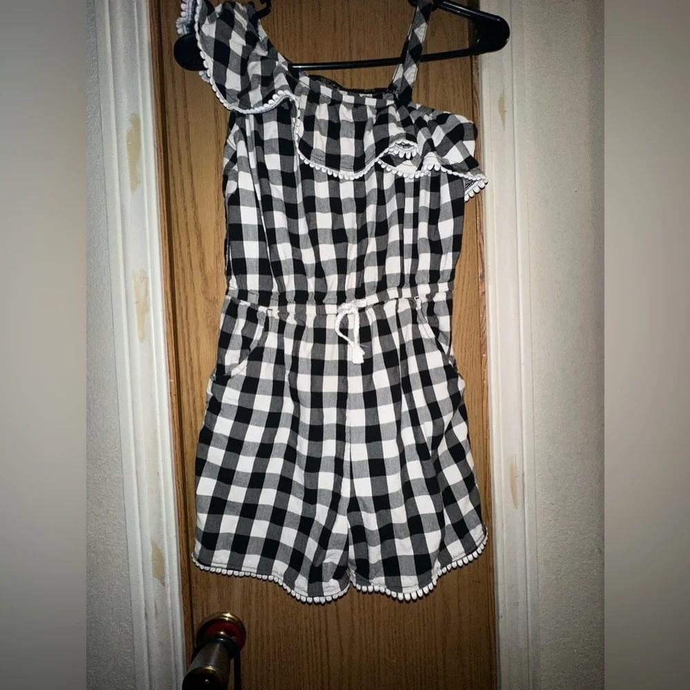 Euc plaid romper off the shoulder w/pockets sz 10/12